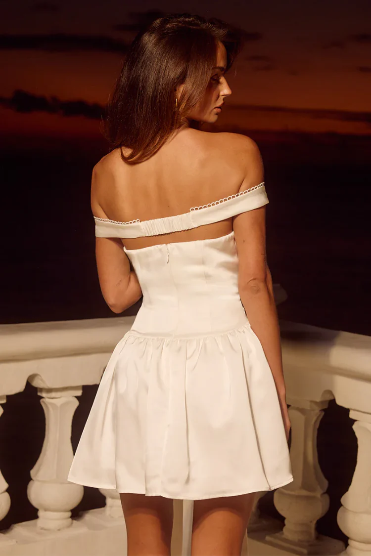 Aubrey Off the Shoulder White Bow Mini Dress - Image 2