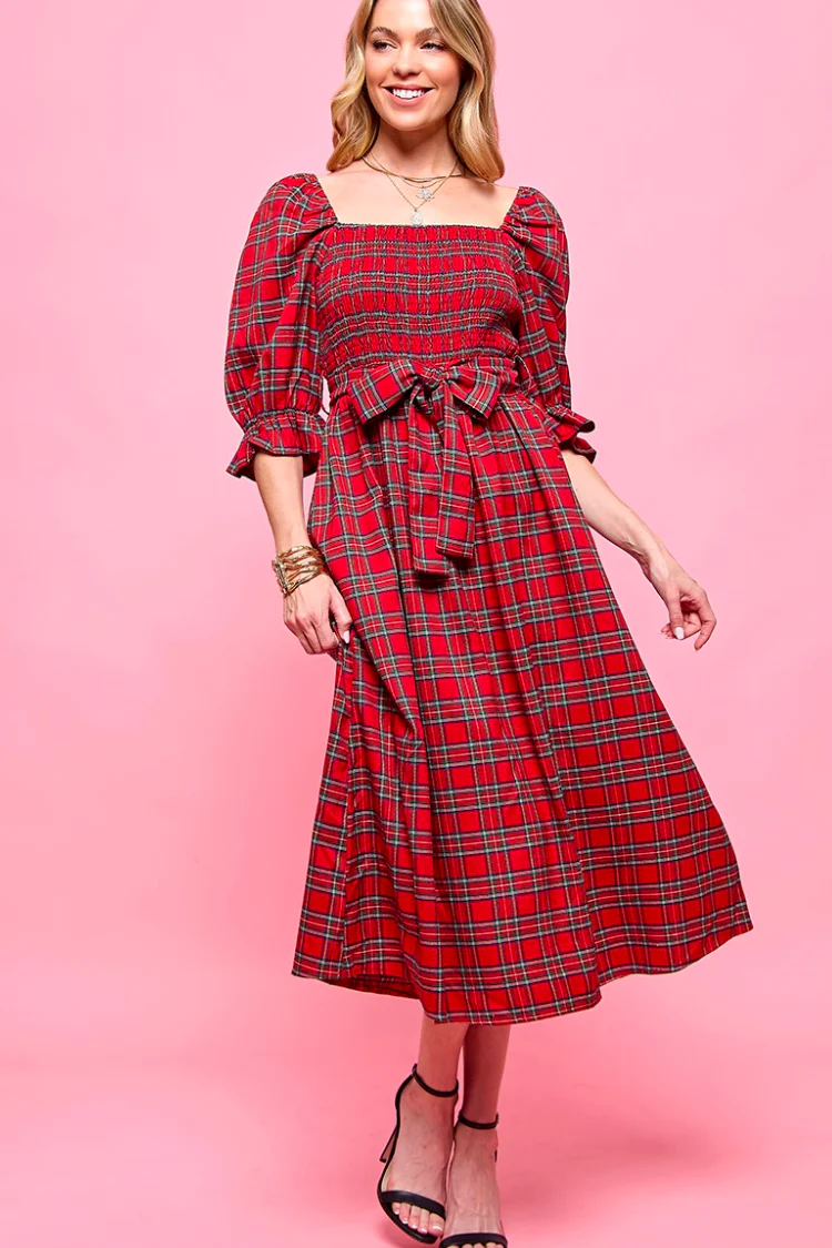 Bennett Red Plaid Midi Dress - FINAL SALE