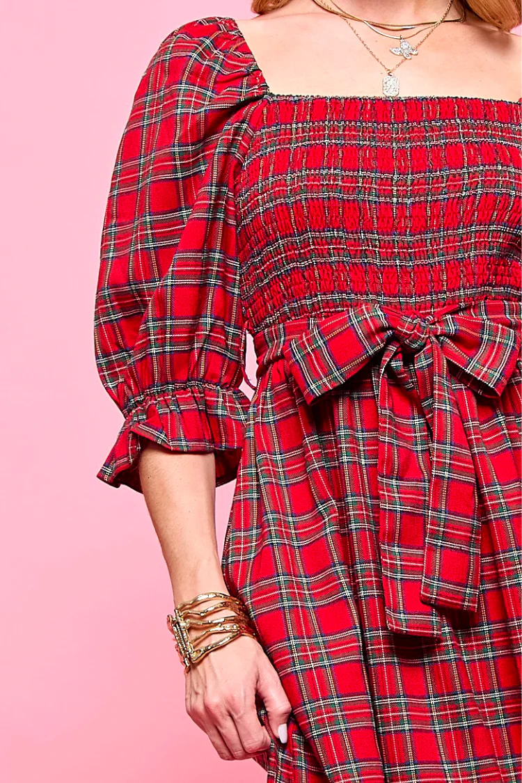 Bennett Red Plaid Midi Dress - FINAL SALE - Image 2