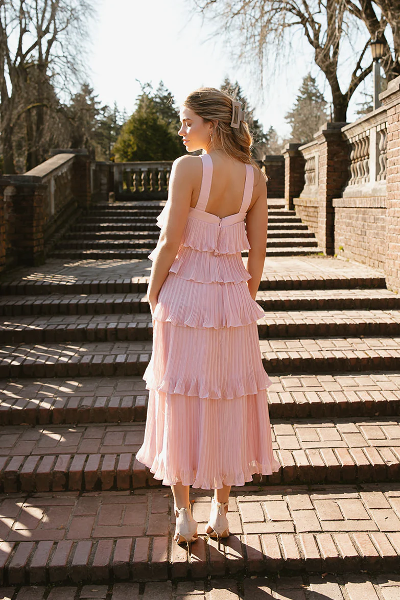 Bianca Powder Pink Tiered Midi Dress - FINAL SALE - Image 4