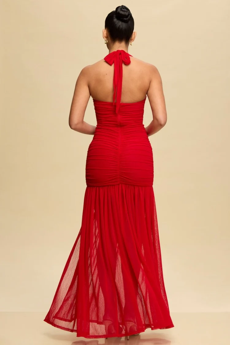 Estelle Ruched Maxi Dress - Red - Image 2
