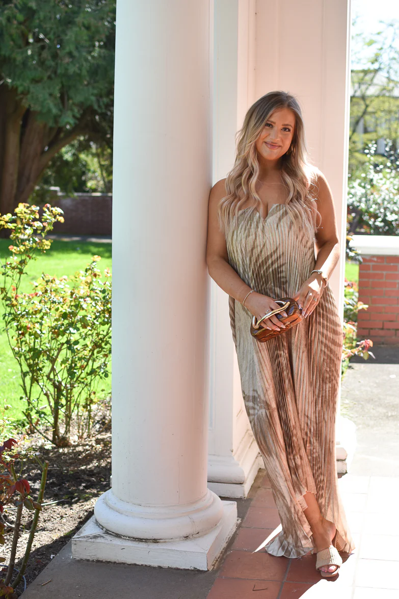 Moonlit Pleated Maxi Dress - Desert Palm