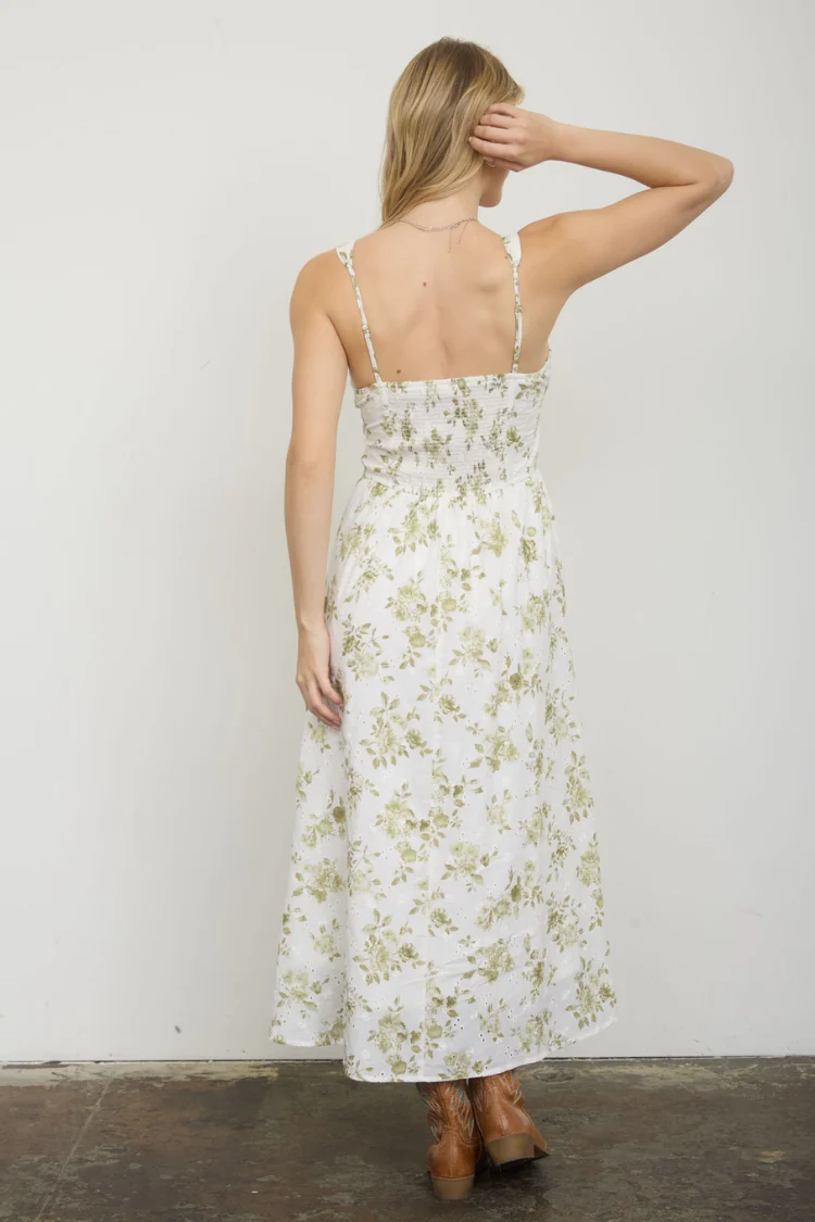 Olive Blossom Eyelet Midi Dress - Image 2