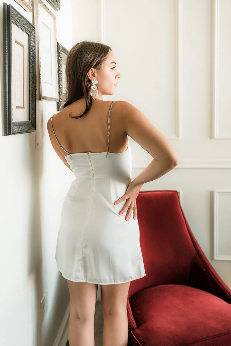 Reem Silky Mini Dress With Rhinestone Straps - FINAL SALE - Image 2