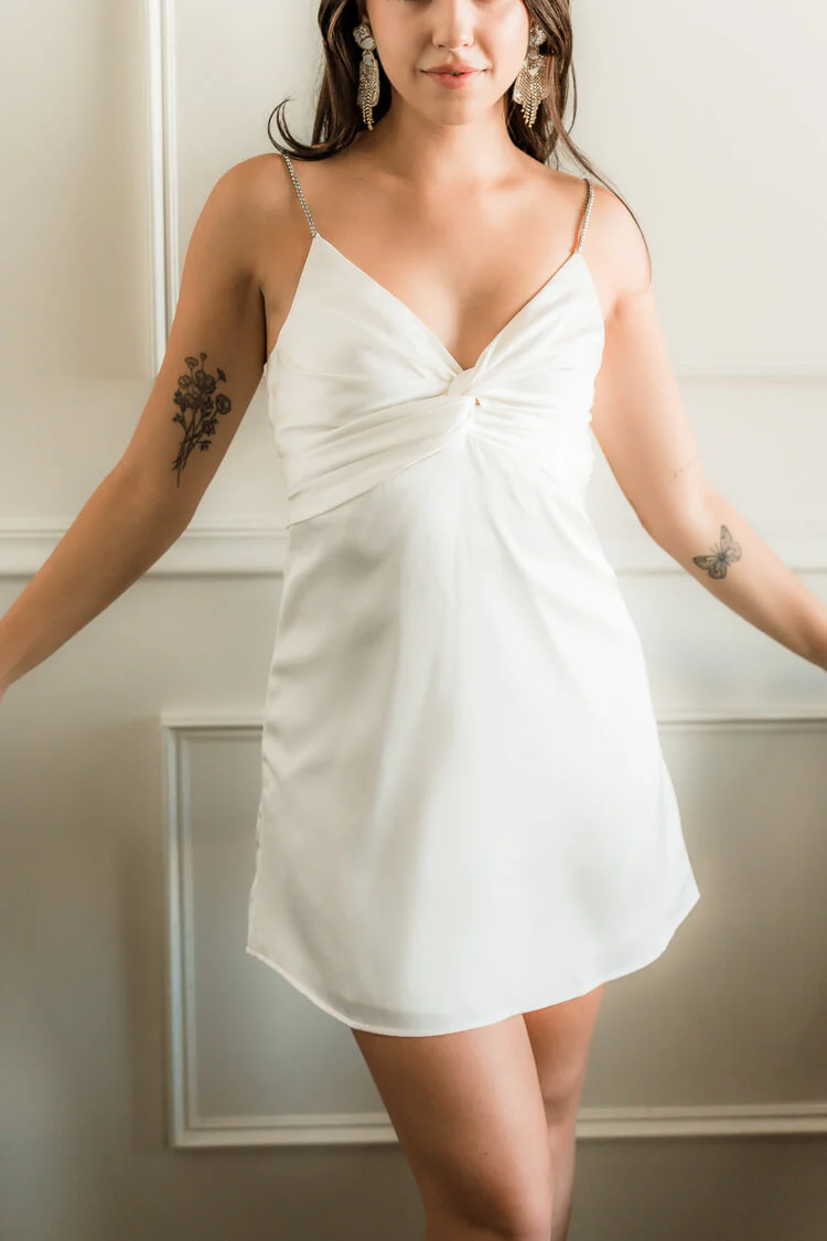 Reem Silky Mini Dress With Rhinestone Straps - FINAL SALE - Image 4
